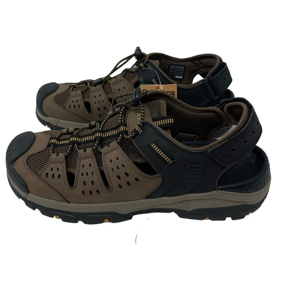 Skechers Men’s Size 12 Brown Leather Closed Toe Fisherman Bungee Sandals New main image 5